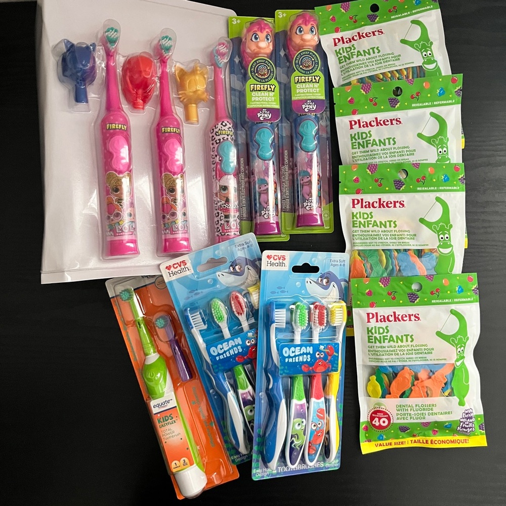 Kids Dental Essentials Pack - Electric Toothbrush, Floss, Toothpaste